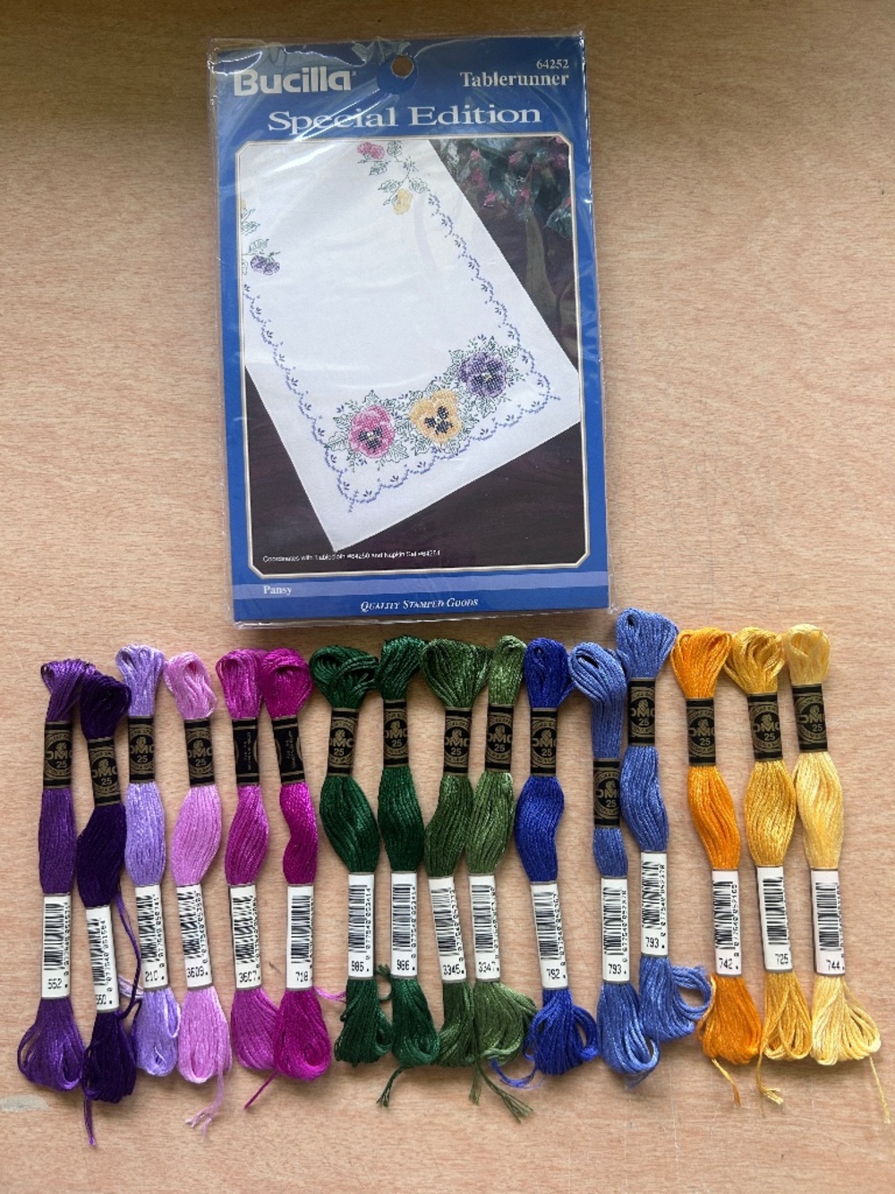 Sealed Bucilla Special Edition Pansy 14 x44 Cross Stitch Tablerunner Stamped Kit